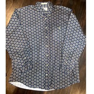 Sears Roebuck & Co Button Down Shirt Mens XLT Navy Medallion Good Cotton Vintage